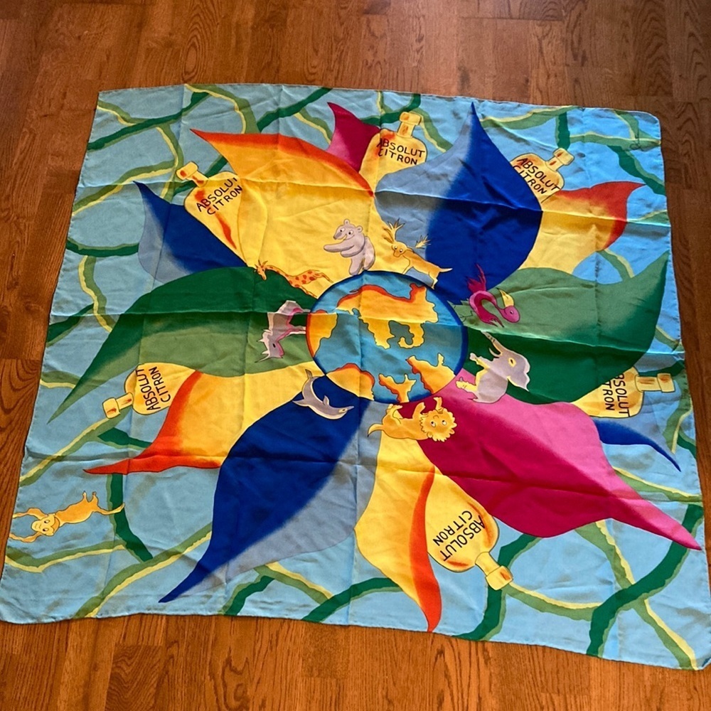 Absolut Citron Vintage Flag / Scarf with Earth and Animals RARE
